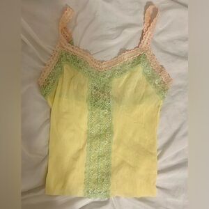 Cosabella Yellow Cami with Green Lace and Pink Trim